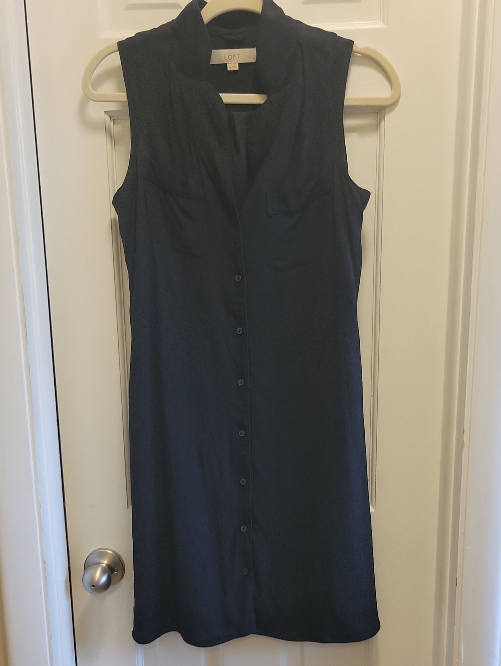 LOFT Sleeveless Black Button-Down Midi Dress